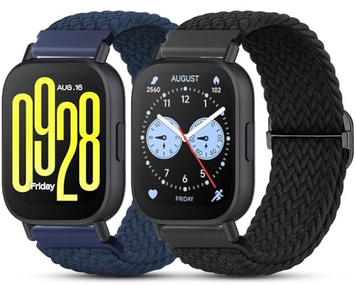 CHANRASI 2 Stück Geflochtenes 22mm Armband Kompatibel mit Xiaomi Redmi Watch 5 Active/5 Lite/für Amazfit Bip 5 Damen Herren,Elastisches Solo Loop Nylon Armband für Redmi Watch 5 Lite/5 Active