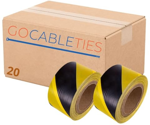Gocableties Black/Yellow - 70mm x 500m Barrier Tape, Box of 20 - Non Adhesive Warning Box, Caution Tape,Plastic Barrier Cordon Off Tape