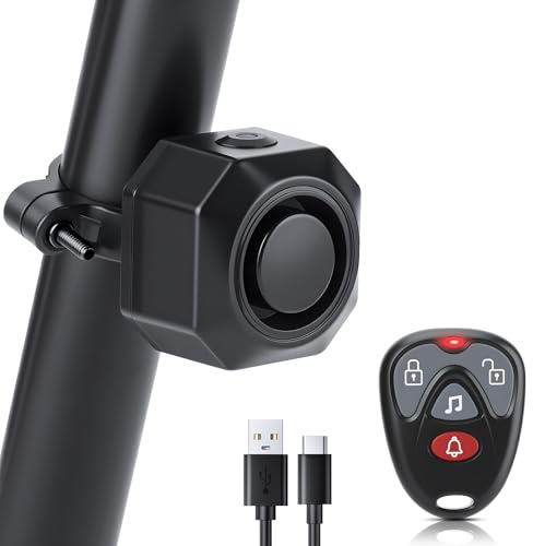 POWVINE Max 110dB Bike Alarm,Bike Alarms For Ebikes Rechargeable Motorcycle Alarm With Remote,7 Levels Sensitivity Bicycle Alarm, Anti Theft Bicycle Alarm& Ebike Alarm For Car Motorcycle Scooter Ebike