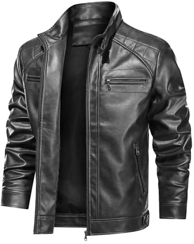 Giubbotto Pelle Uomo, Elegante Vintage Giacche in Pelle Casuale Sottile Slim Fit Giubbino Primaverile Bomber Corto alla Moda Giubbotto Giacca Moto Estiva Giacca Mezza Stagione Giacca Uomo Elegante