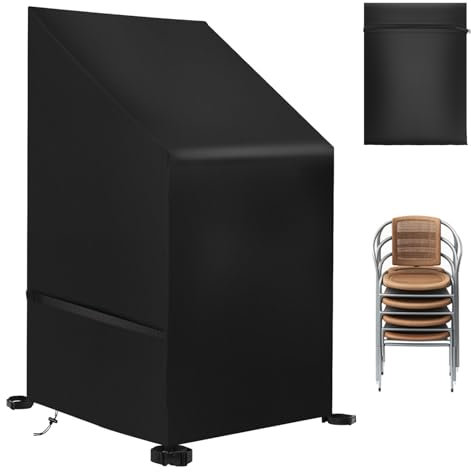 wiipara Gartenstühle Abdeckung Wasserdicht Schutzhülle für Stapelstühle, Gartenmöbel Abdeckung Abdeckhauben für Stühle Winterfest UV-Schutz Stuhlabdeckung Outdoor Wetterfest (65x65x80/120cm, Schwarz)
