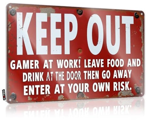 Panneau humoristique « Keep Out : Gamer'S Warning » en étain pour garage (20 x 30 cm)