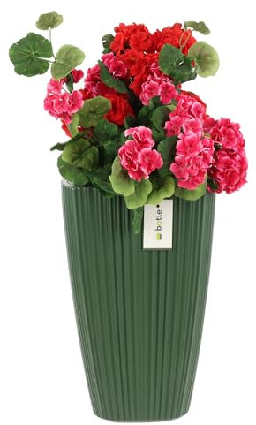botle Blumentopf Blumenübertopf Blumenkübel mit Einsatz Farbe Grün Quadratisch 39 x 39 cm H 60 cm schöne, stylische Rillen, Oberfläche Matt Kunststoff Modern Glamour Terrasse Garten Balkon Haus