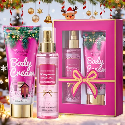 Geschenkset Weihnachten Frauen, Körperpflegesets Damen mit Body Lotion Damen Und Body Spray Frauen, Weihnachtsgeschenkset, Geschenk Set Weihnachten, Sanfter und Angenehmer, Lang Anhaltender Duft