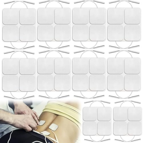 40 Pcs Tens Gerät Elektroden, TENS Elektroden Pads 5x5cm mit 2mm-Anschluss | Quadratische Tens Pads Ersatz, Wiederverwendbar selbstklebenden Elektroden Pads für TENS EMS Geräte & Muskelstimulator