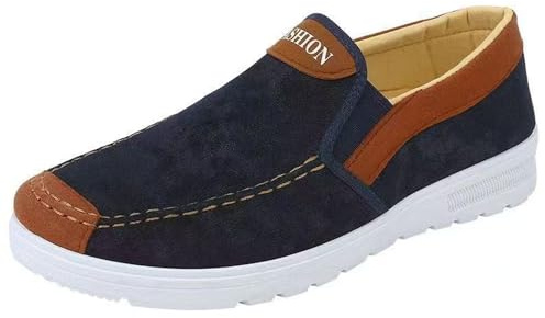 Chaussures De Bateau Homme Rétro Plates Chaussures De Sport Marche sans Lacets Légères Antidérapantes Chaussures Mocassins Confortable Casual Sneakers (Blue, 43)