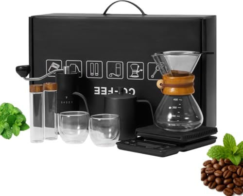 Generisch Kaffeemaschinen-Set 9 teilig, Kaffeetropfer, Kaffeefiltern, und Kaffeetassen, manuelle Kaffeemaschine Edelstahlfilter 400 ML 9-in-1 Brew-set all in One