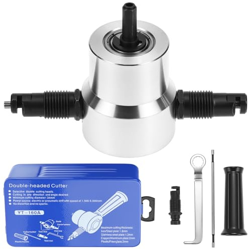 QWORK® Blechknabber Vorsatz für Bohrmaschine, Doppelköpfiger Metallschneider Aufsatz, für Stahl, Edelstahl, Aluminium & Mehr