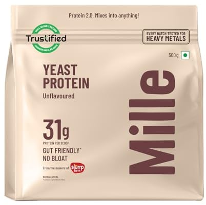 Mille Vegan Protein Powder | 31g Protein | Unflavoured | Made with Fermented Yeast Powder | Heat Stable | No Bloat, Mixes Easily, No Taste | Has All 9 Essential Amino Acids (500g)
