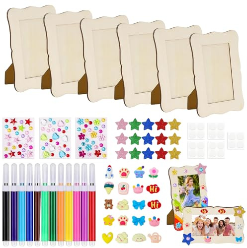 YuLiMirich 6 Stück Bilderrahmen Holz Set, 19x14 cm Holzbilderrahmen zum Bemalen für Kinder, Bilderrahmen für DIY Holzfarbe Bastelset, Holzbilderrahmen Set für Kinder, Deko, Bemale für Geburtstage