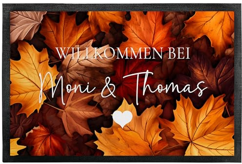 True Statements Personalisierte Fußmatte Willkommen bei – Herbst Türmatte 75 x 50 cm, rutschfest Innen Außen