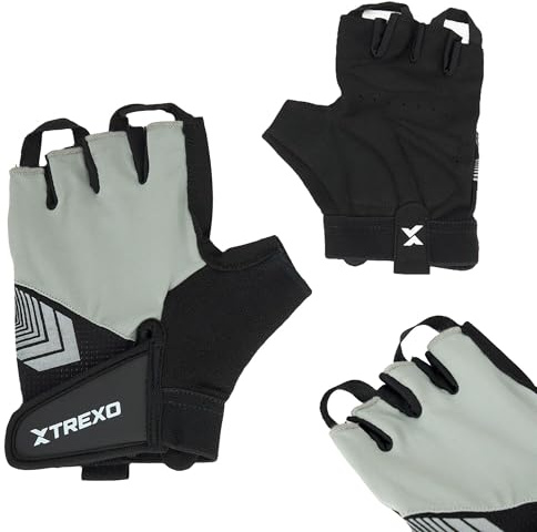 XTREXO Sicherer Griff & Gelenkschutz Trainingshandschuhe – Fitnesshandschuhe mit Klettverschluss – Grau – für Krafttraining, Gewichtheben & Klimmzüge