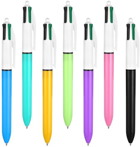 LIQWEI 7 Stück Mehrfarbiger Kugelschreiber, 4 in 1 Einziehbarer Kugelschreiber Mehrfarbiger Kugelschreibers 1mm Vierfarben Ballpoint Pen Retractable Stifte für Büro Schulbedarf Studenten Geschenk