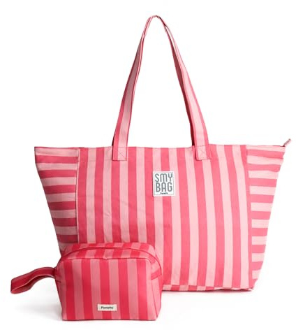 PONETTE - Pack Bolsa de Playa Mujer Menorca Grande con Neceser - 64x35x23,5 cm - Piscina, Viaje y Gimnasio - Marca Española