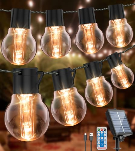 LITOHOM Solar String Lights Outdoor Garden,14M/46FT Remote Control Solar Festoon Lights with USB Port, Timer&25 LED Shatterproof Bulbs, IP65 Waterproof Garden Lights for Gazebo Pergola Patio (14M)