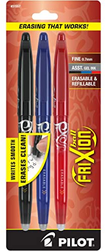 PILOT, Fine Point 0.7 mm, Pack of 3, Black, Blue, & Red