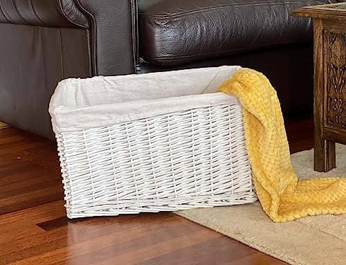 Topfurnishing Large Big Huge Deep Children Kids Baby Nursery Storage Wicker Basket Toy Box Organiser With Liner White X Large 52 x 38.5 x 29 cm