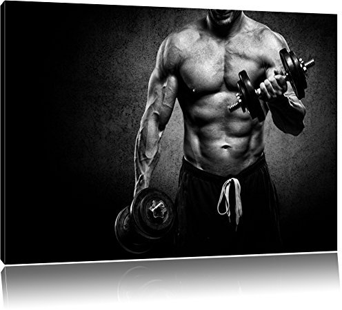 Pixxprint Trainierender Bodybuilder B&W, Größe: 80x60cm, Leinwandbild, fertig gespannt, Wandbild, Dekoration, Kunstdruck, kein Poster