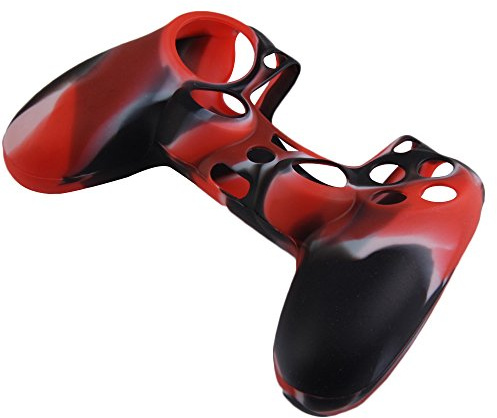 Alloet Camouflage Silicone Rubber Case Skin Cover Protector for PS4 Controller (Red Black +White)