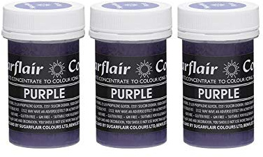 Sugarflair Purple Pastel Food Colouring Paste, Highly Concentrated for Use with Sugar Pastes, Buttercream, Royal Icing or Cake Mix, Subtle Colour Dye - 25g (Pack of 3)