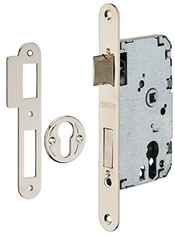 Cerradura de cilindro empotrada para puerta de entrada, eje de 50 mm, extremos redondos, media vuelta reversible, pestillo de aleación cincada - THIRARD