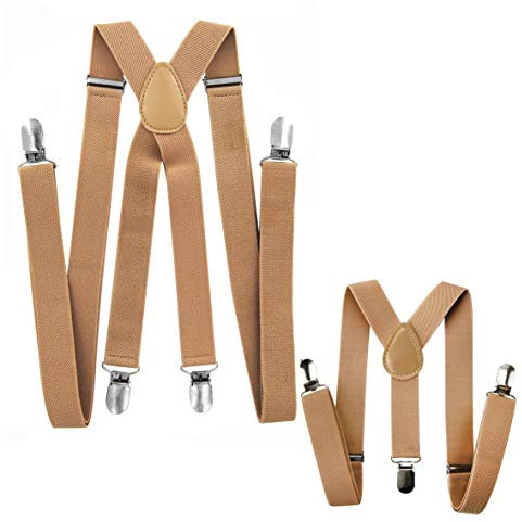 axy Vater-Sohn Partnerlook Hosenträger für Herren-Damen-Kinder (Beige (Herren 2,5cm + Kinder Hosenträger Breit 2,5cm))