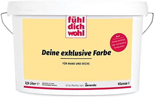 derendo Fühl Dich Wohl Deine Farbe gelb, matte Wandfarbe gelb, hohe Deckkraft, verschiedene Gelbtöne zur Auswahl (2,5L, Sonnengelb)