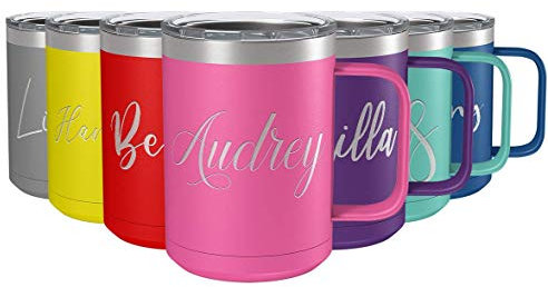 Tasse à café personnalisée de 425,2 g avec couvercle résistant aux éclaboussures Rose mat Gravure personnalisée Tasse cadeau Mug isotherme en acier inoxydable