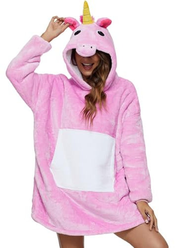 Xinlong Sweats à Capuche Panda Unisexe TV Couvertures Plaid à Manche Chapeau Poches Animal Pyjama Cosplay Wearable Cape Rose Tailles M