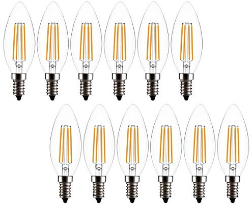 LED-Kandelaber-Glühbirne, C35/B11, 2 W, dimmbar, Kronleuchter, LED-Kerzenlampe, klares Glas, E14-Sockel, 2700 K, weiches Weiß, entspricht 20 W, 12 Stück (2)