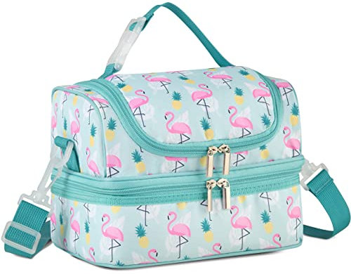 VASCHY Sac Isotherme Repas Enfants, Sac à Lunch Portatif à Compartiments Séparés Réutilisable Sac à Main de Déjeuner avec Bandoulière Réglable pour École et Pique Nique, Flamant