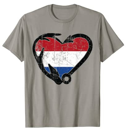 Angeln und Jagd - Fischhaken Elch Geweih Niederländische Flagge T-Shirt