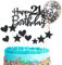 Personalised Happy Birthday Cake Toppers - Black for Girl, Boy, Her, Him - Glitter Cupcake Topper Cake Kit Topper for 21st Birthday Party