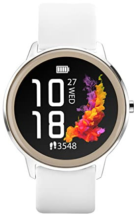 Sekonda Flex Damen-Smartwatch mit Herzfrequenz- und Schlafmonitor, tägliche Aktivität, Sport, Musik, Wetter und Nachrichtenfunktionen, silberfarbenes Gehäuse mit Silikonband, 42 mm, silber / weiß,