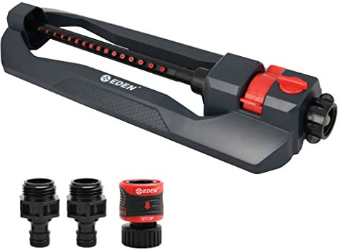 Eden 94105 Lawn & Garden 2-Way Adjustable Oscillating Water Sprinkler for Yard W/Quick Connect Starter Set, Covers up to 3,600 sq. ft, Heavy Weight Base