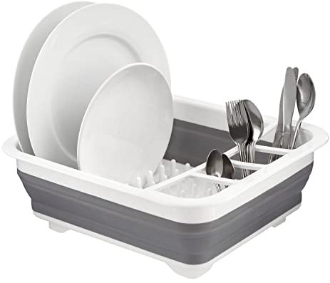 Homeshopa Collapsible Dish Drainer, Foldable Drying Rack, Portable Dinnerware Organizer, Multifunctional Space Saving Kitchen Storage Dish Rack Drainer for Home, Camping, Caravan, Travelling -Grey