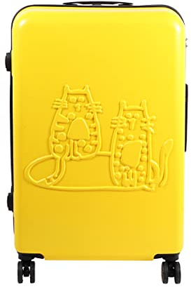 BiggDesign Cats Koffer Hartschale Mittelgroß, Reisetasche mit Rollen, Reisekoffer mit Kombinationsschloss, 4 Doppel Rollen, 360 Grad drehbar, Leicht, Gelb, Made in Türkiye
