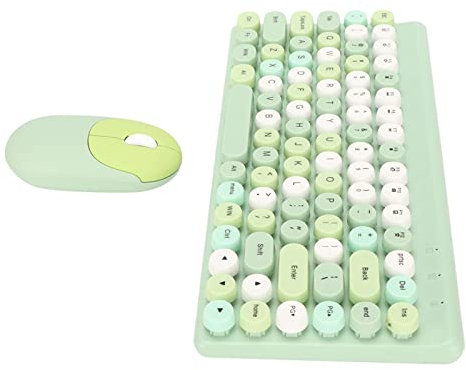 Keyboard Mouse Combo, Wireless Keyboard Mouse Combo, Automatic Power Saving, Retro Circle Key Design, 2.4GHz Wireless Technology, Wide Compatibility for PC (Green)