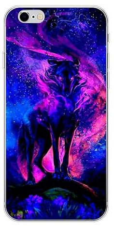 KARTXITAI Hülle Kompatibel mit iPhone 6 / 6S, Stoßfeste Schutzhülle mit Weiche Silikon Bumper Case Handyhülle Anti-Kratzt Transparent Rückseite - Wolf