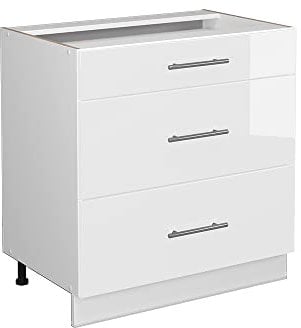 Vicco Mueble bajo de Cocina Fame-Line, Blanco Alto Brillo/Blanco, 80 cm con 3 cajones, sin encimera