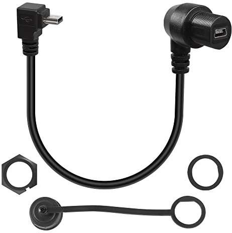 QIANRENON 90 degré Angle Mini USB Panneau Montage Embarqué Extension Câble Mini USB 5Pin Mâle ver Femelle Droit Angle Câble étanche,Filetage sur àtableau de Bord ou Panneau,28cm/11in (Pliez à Up)