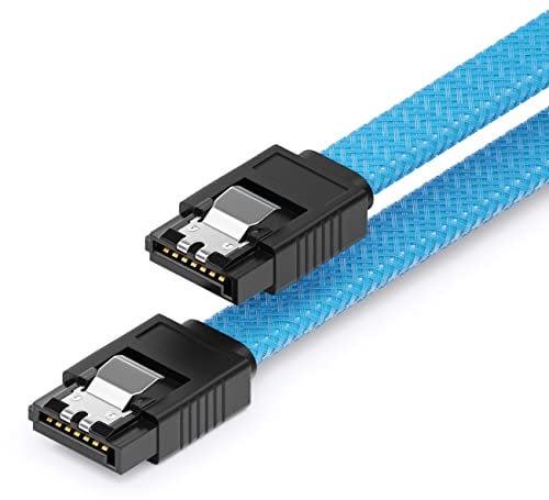 deleyCON 30 cm Cavo SATA 3 in Nylon 6 Gbit/s per Dati SATA III Cavo di Collegamento Serial ATA per Scheda Madre e Hard Drive HDD SSD con 2 Prese S-ATA a L Dritte in Blu