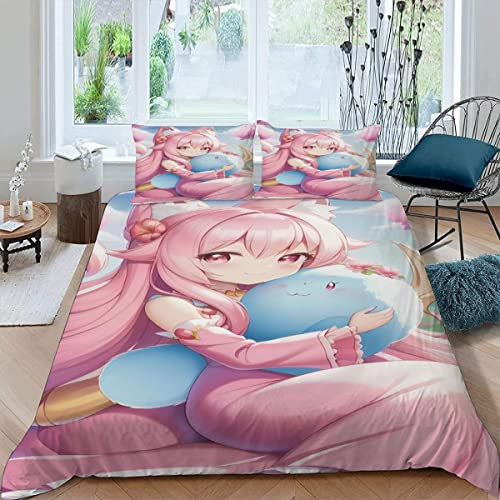 RUGINA Bettwäsche 135x200 Anime Kinderbettwäsche 3D Drucken Manga-Mädchen Bettbezug Mikrofaser flauschig Jungen Mädchen Bettwäsche Set mit 2 Kissenbezügen