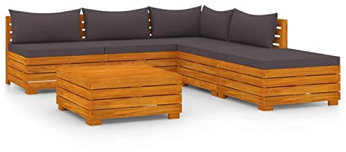 Festnight Gartenlounge Holz 6-TLG. LoungeSet Holz Gartenmöbel Set Loungemöbel Terrasse Gartenlounge Outdoor Gartenset Holz,Garten Sitzgruppe mit Auflagen Dunkelgrau