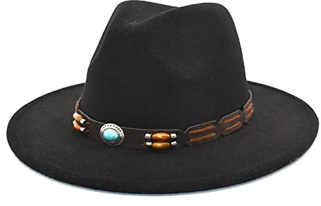 Sombrero de vaquero unisex retro occidental para adultos, cinturón de piel, gorra ancha, sombrero de paja para pescadores niño, Negro , Talla única