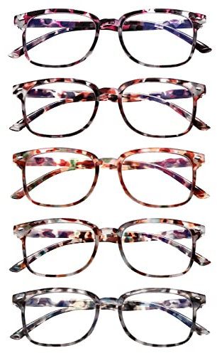 ZONLON 5 Pack Reading Glasses for Women - Anti Blue Light Blocking with Spring Hinges(5 Multicolor, 1.25, multiplier_x)