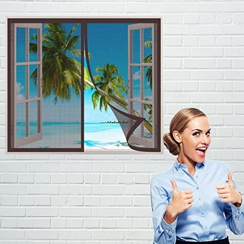 Fliegengitter Fenster Magnet 165 x 90 cm, Insektenschutz Feines undurchdringliches Gitter, vollmagnetisch, schließt automatisch für Alle Fenster, Braun