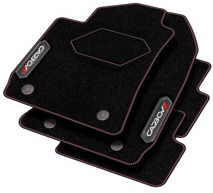 MOTOS Personalisierte Velours-Fußmatten Carbon Series passend für Opel Meriva A 2002-2010 - Premium, Carbon, Rot Frischen Sie den Look Ihres Autos mit Velours-Fußmatten im hochmodernen Carbonfaser-Des