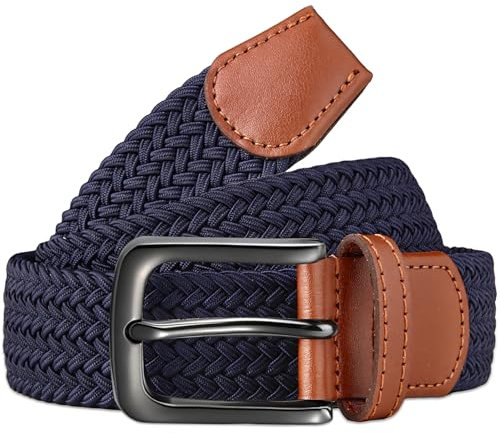 Bon4Extrao Elastischer Gürtel Herren Blau, Geflochtener Gürtel Herren Elastisch ohne Löcher 35mm für Lässige Anzug Golf Hose, Flechtgürtel Stufenlos Verstellbar