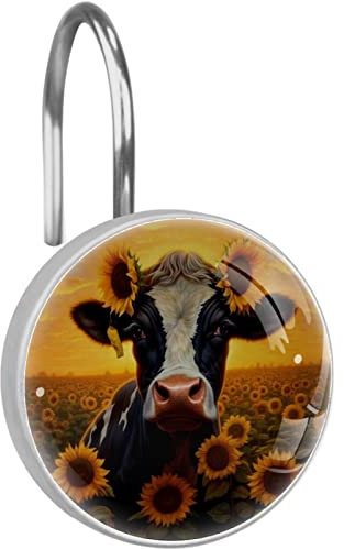 Set di 12 ganci per tenda da doccia in acciaio inox, vetro, resina, 3,7 x 3,7 cm